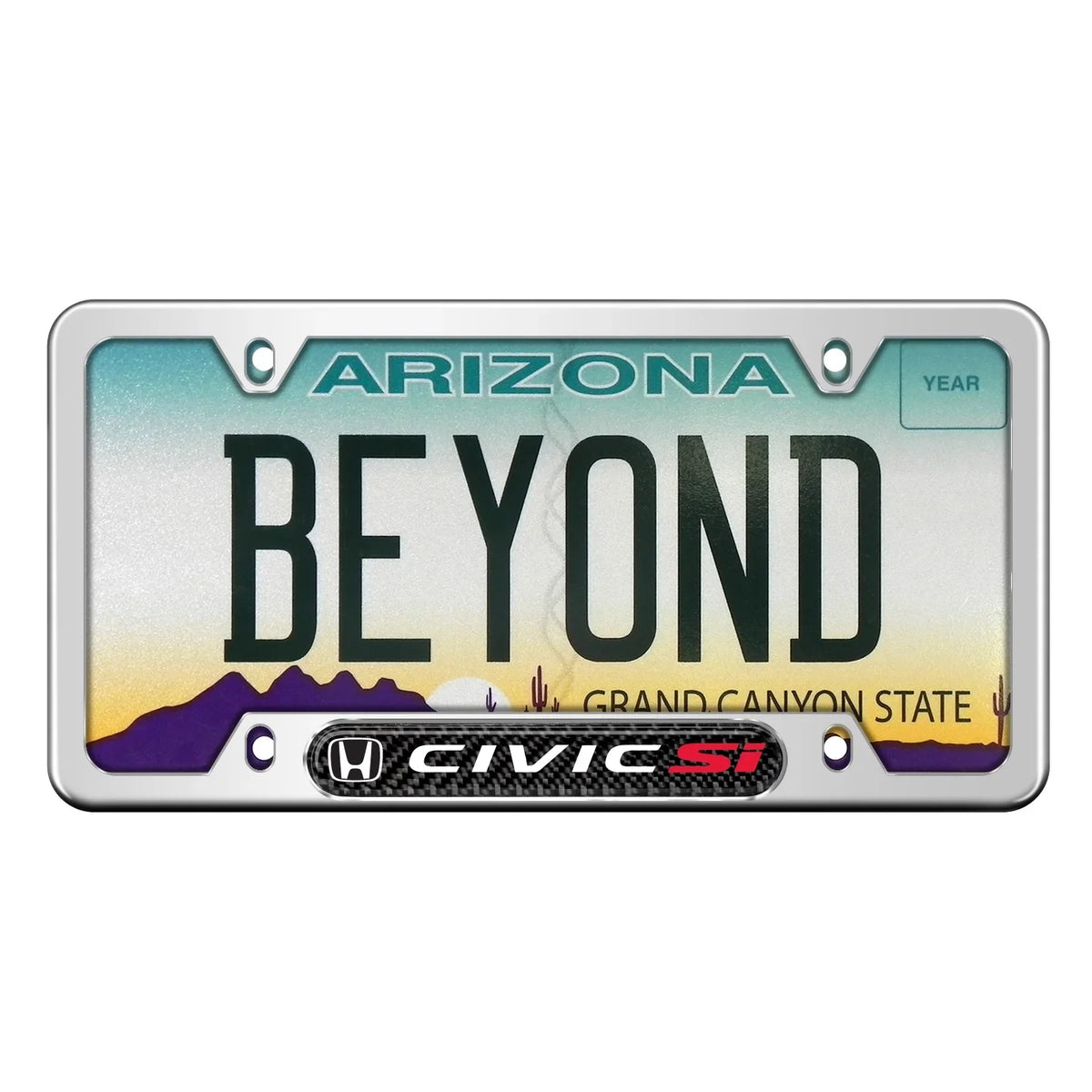 Honda Civic Si Real Carbon Fiber Nameplate Chrome Stainless Steel License Frame