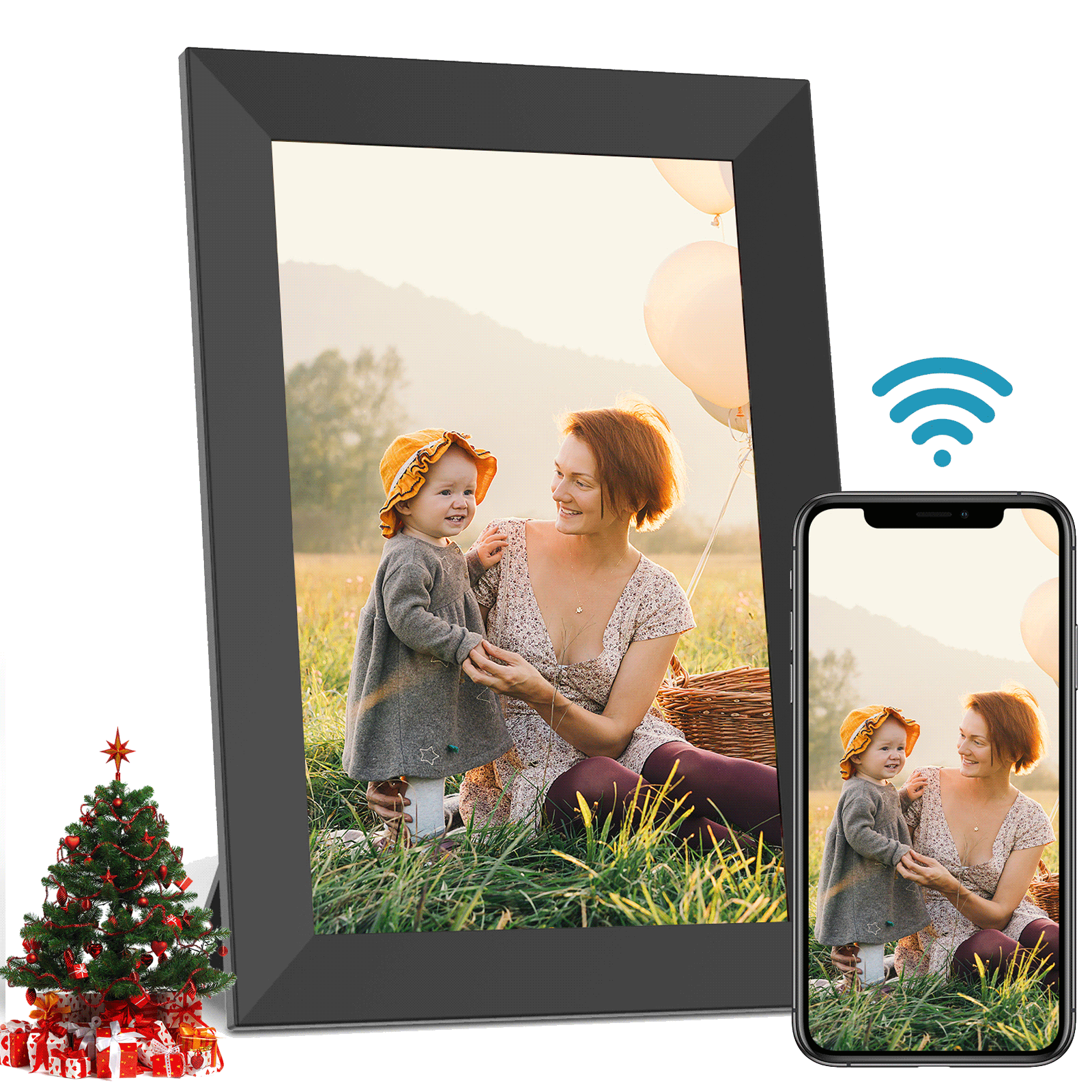 JEEMAK Smart Digital Photo Frame 7" WiFi HD IPS Touch Monitor Built-in 16GB Storage Auto-Rotate Easy Share Photos/Videos via App, Email
