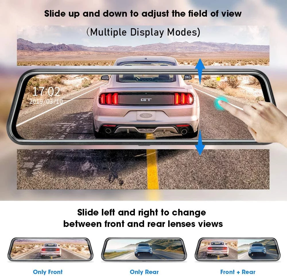 Erago Rear View Mirror Camera Kit:Rear view mirror dash cam Front and Rear FHD 1080P for Car with 10" Full Touch Display Fluid Backup WDR Camera, Night Vision, G-Sensor, Parking Moniter