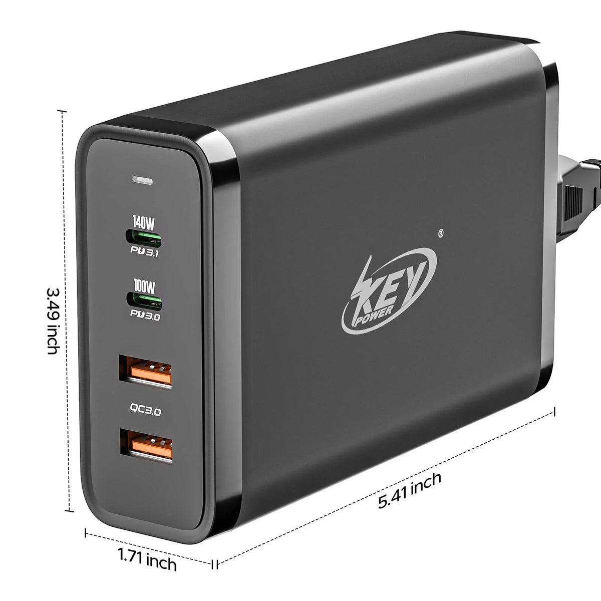 Key Power 245W USB C Charger Station, 140W PD 3.1 GaN Type C Power Adapter with 4Port Fast Charge for Macbook Air/ Pro 16", XPS, iPad, iPhone, Galaxy, Steam Deck