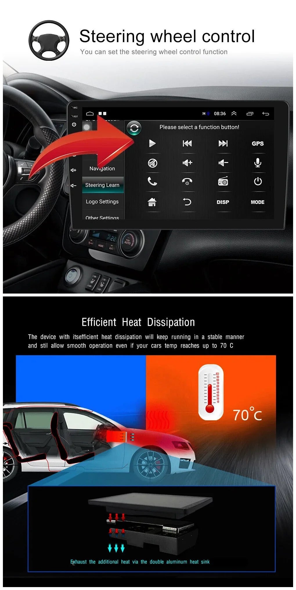 Android 2+32GB Car Stereo Wireless Carplay Android Auto Double Din Radio 9" 1280*720 IPS Monitor WiFi GPS Navigation Bluetooth USB FM/RDS Receiver AHD Backup Camera