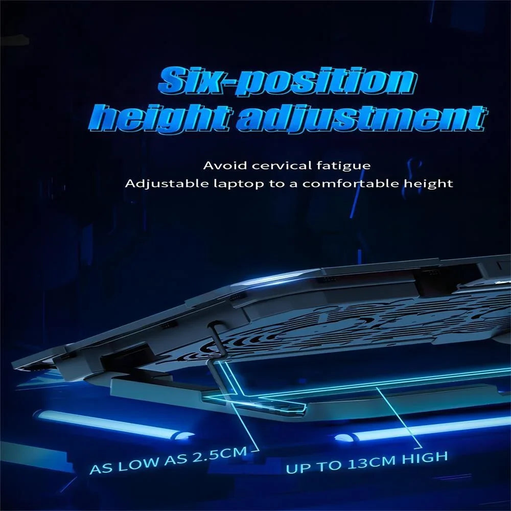 12-17.3 inch Notebook Cooling Pad Gaming Mobile pc Cooler, Adjustable Height Notebook Fan Cooling Stand with 6 Quiet Cooling Fans for Notebook,2 USB Port & LCD Display