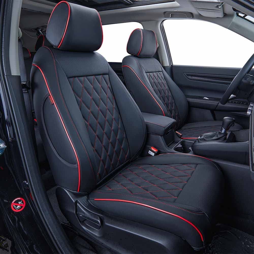 EKR Custom Fit HRV Car Seat Covers for Honda HRV Sport,EX,EXL,Touring 2019 2020 2021 2022 - Full Set Leatherette(Black with Red Piping)