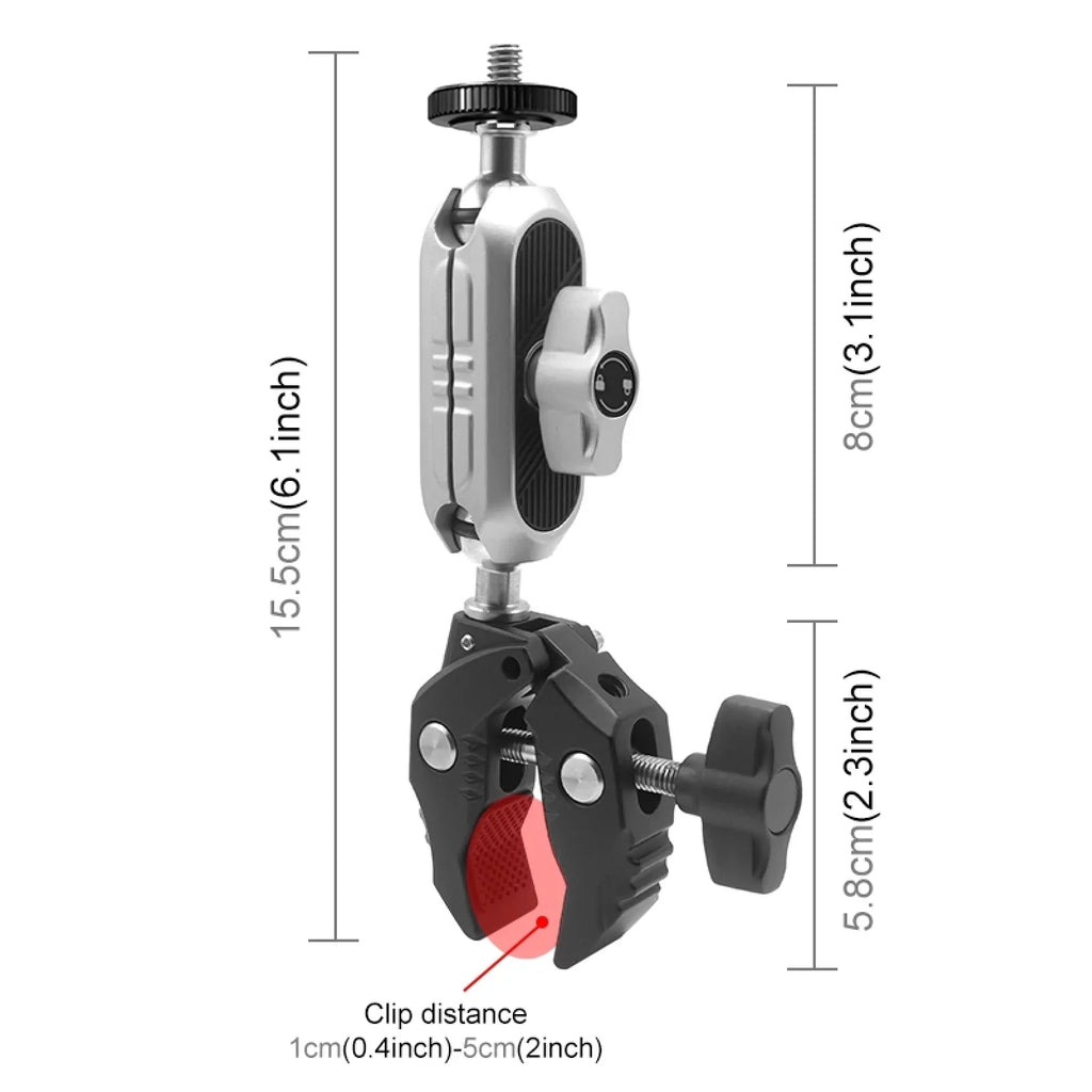 Aluminum Alloy Camera Mount Clamp - Bicycle Handlebar Adapter, 1.5kg Load Capacity, Dual Rotatable Ball Head, Adapter, Compatible with AKASO, DJI, Hero 11/10/9/8/7, Insta360
