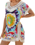 Beach Coverup Dress Floral Print Hollow Out Plus Size Swimwear Bikini Swimsuit Cover ups Bathing Suit Coverups