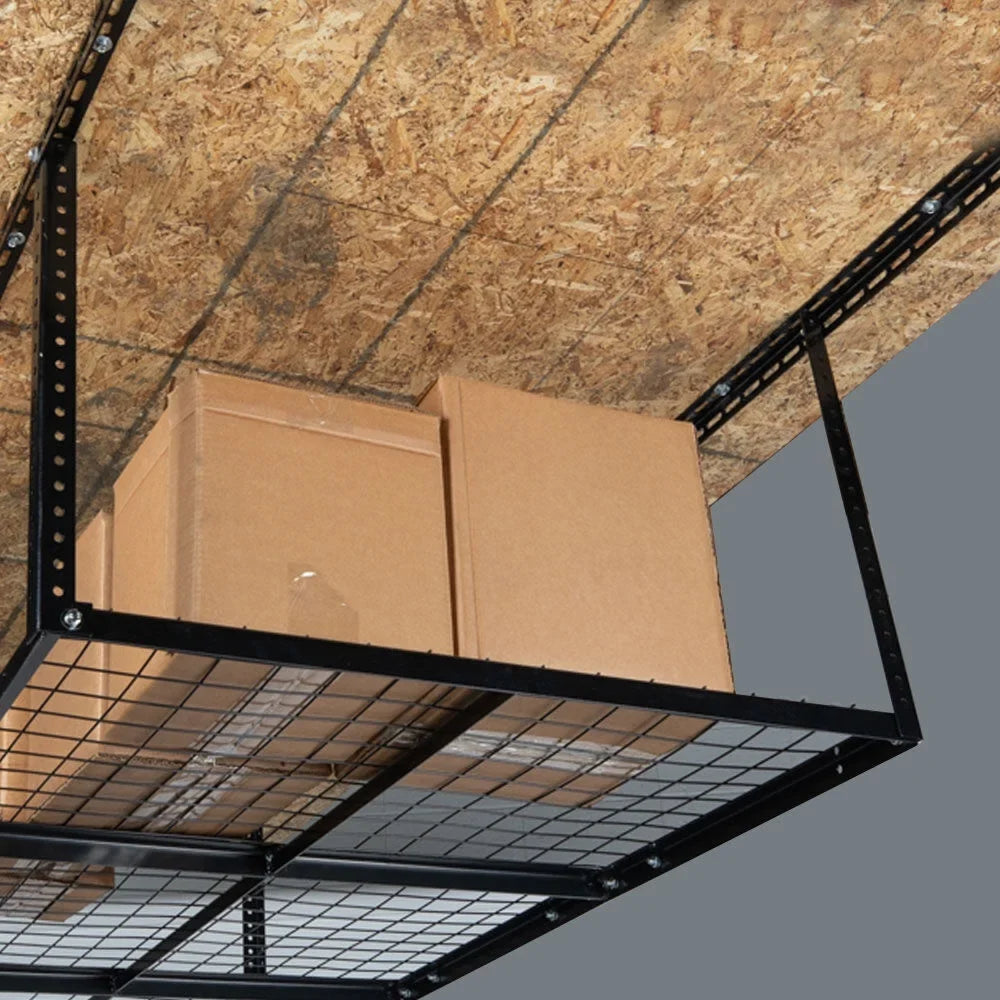 Titan Attachments 4' x 6' Overhead Garage Storage Rack, 20" to 41" Adjustable Height, Ceiling Mount Organization System, Metal Wire Grid with 500 LB Loading Capacity, Storage for Bikes Equipment Bins