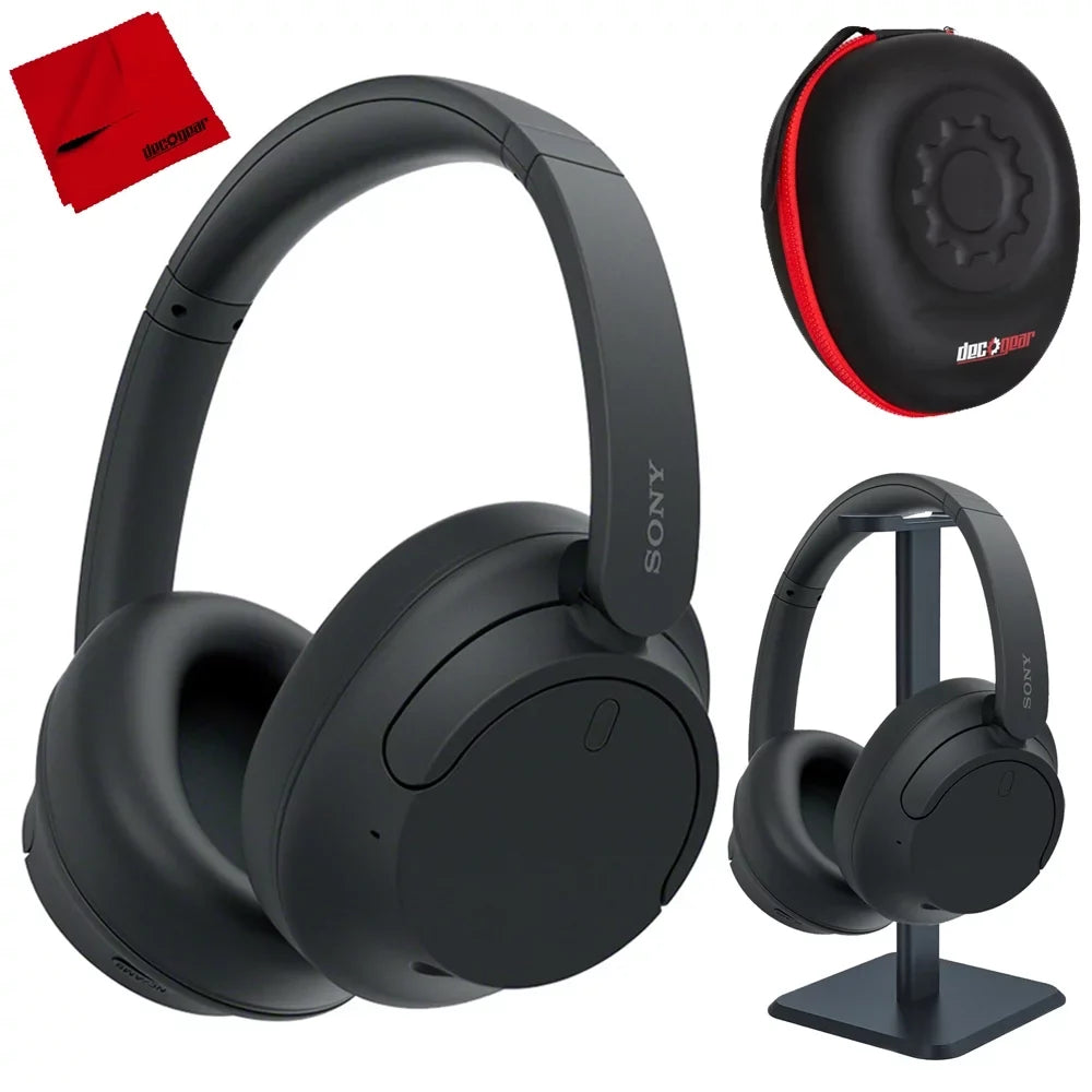 WH-CH720N/B Wireless Noise Cancelling Headphone, Black Bundle with Deco Gear Hard Case + Pro Audio Headphone Stand + Microfiber Cleaning Cloth