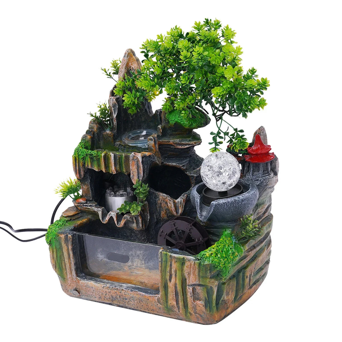 Miumaeov Desktop Simulation Rockery Fountain Ornament Small Liquid Landscape Countertop Decoration Fish Tank with Led Light Atomizing Humidifier Effect for Office Home Bedroom