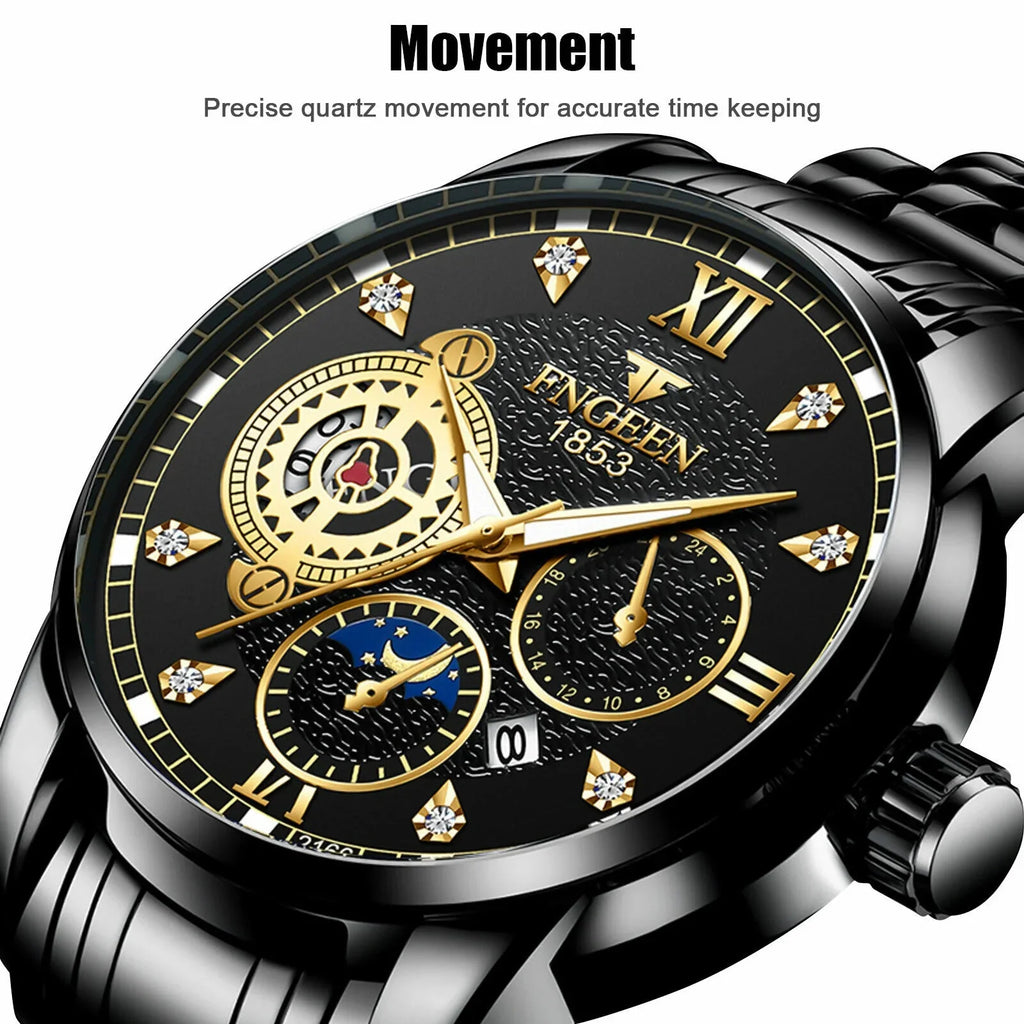 Liquid Men's Watch Stainless Steel Quartz Luminous Classic Wristwatch Luxury