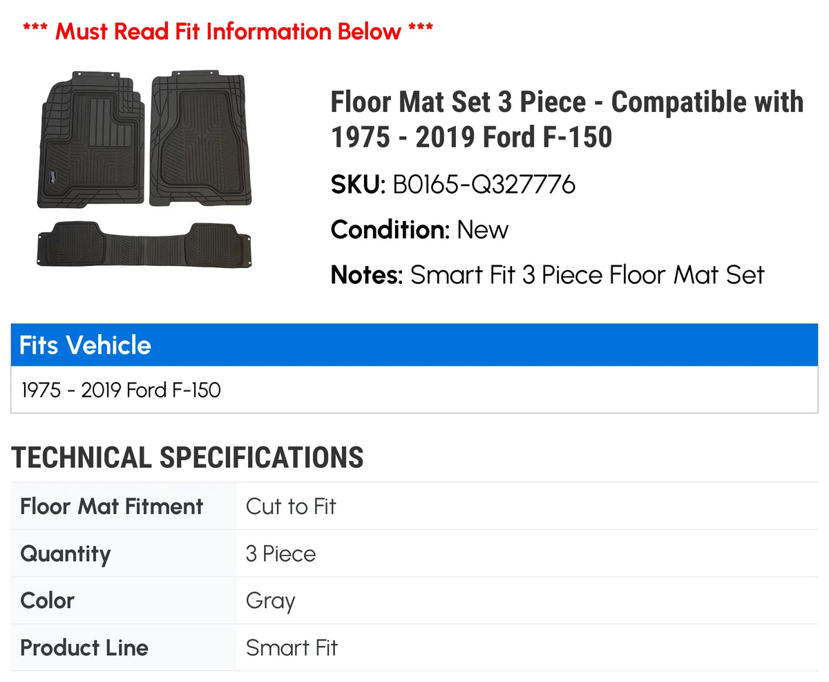 Floor Mat Set 3 Piece - Compatible with 1984 - 1990 Ford Bronco II 1985 1986 1987 1988 1989