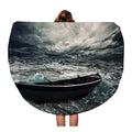 KDAGR 60 inch Round Beach Towel Blanket Storm Abandoned Boat in Stormy Sea Sky Dramatic Fishing Travel Circle Circular Towels Mat Tapestry Beach Throw