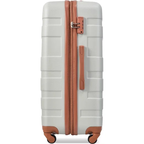 Luggage Sets New Model Expandable ABS Hardshell 3pcs Clearance Luggage Hardside Lightweight Sturdy Suitcase sets Spinner Wheels Suitcase with TSA Lock 20''24''28''( Light Grey and Brown)