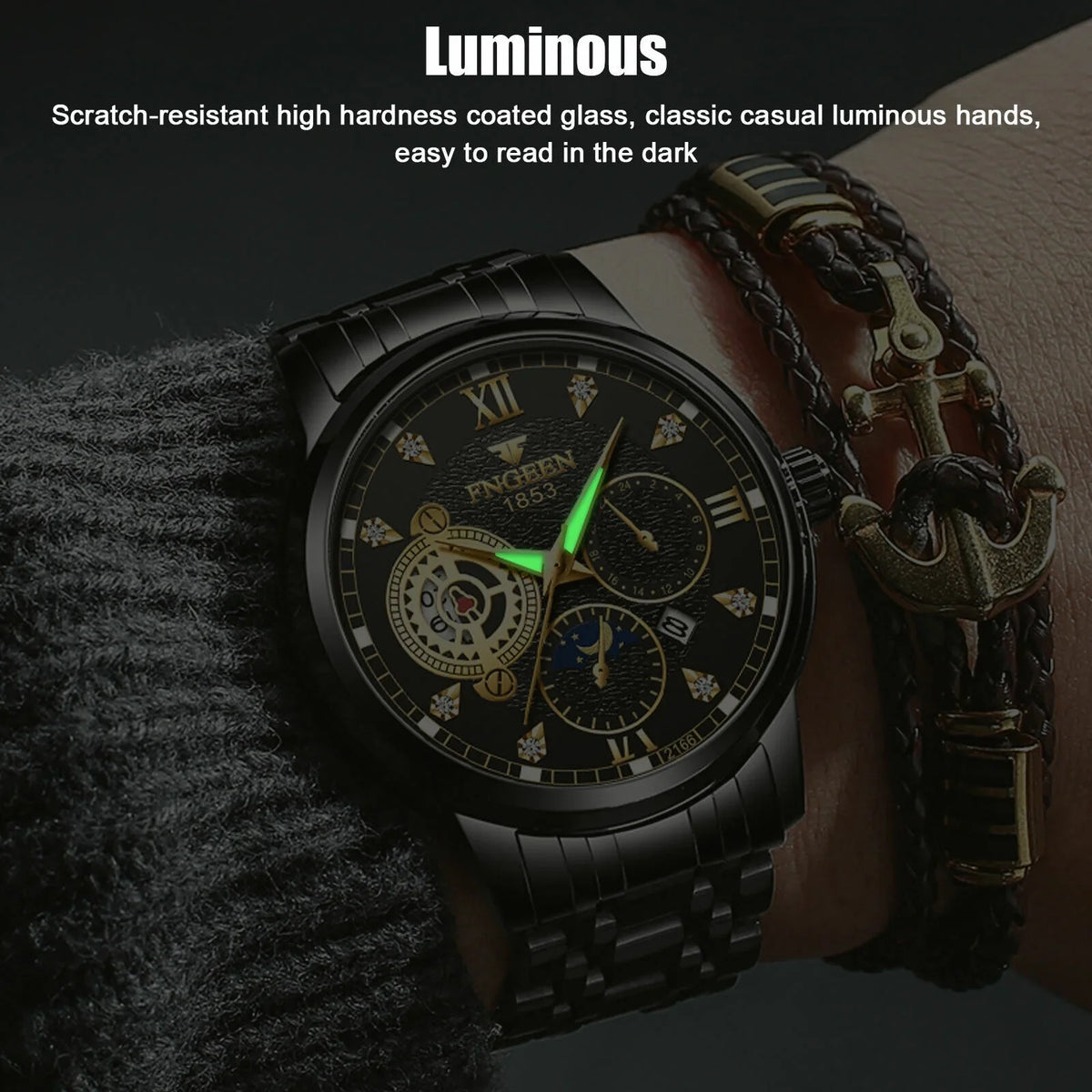 Liquid Men's Watch Stainless Steel Quartz Luminous Classic Wristwatch Luxury
