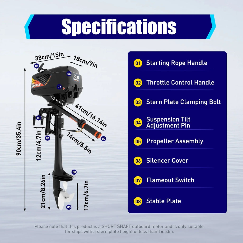 2 Stroke 3.6 Gasoline Outboard Motor, 55cc Fishing Boat Engine with Fluid Cooling System Clutch Control Black