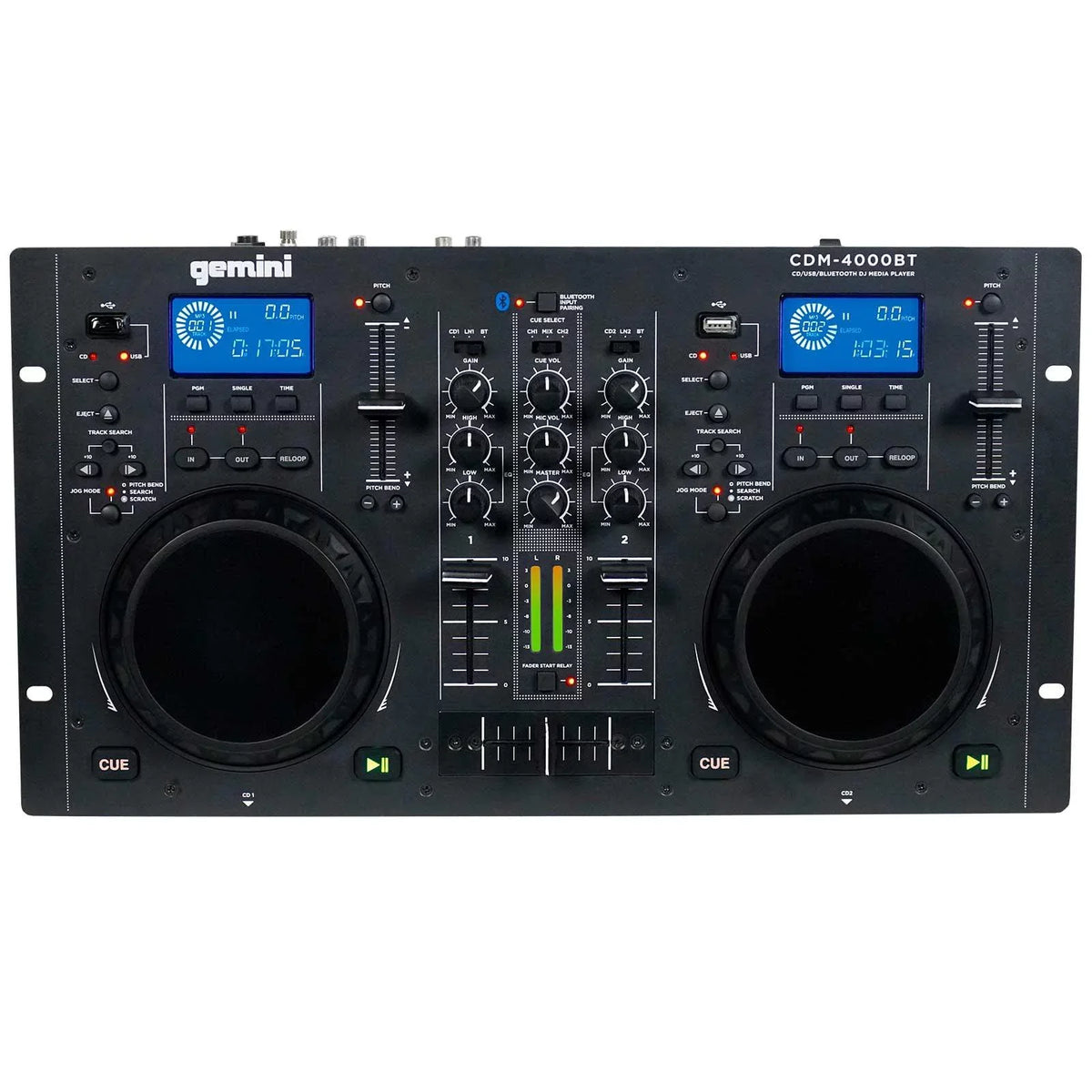 Gemini CDM-4000BT CD/MP3/USB Bluetooth Media Player & AS-1500P Active Speaker with 15" Woofers DJ Package