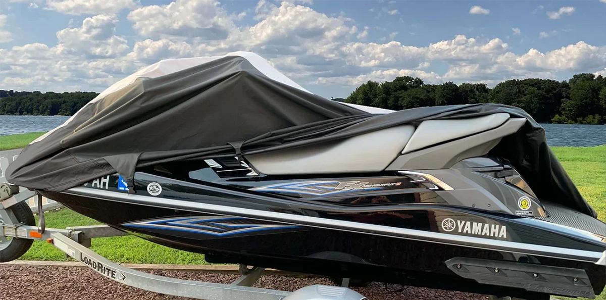 SUPER HEAVY-DUTY PWC JetSki Cover Compatible for KAWASAKI 300 LX Cruiser 2011-2015 Jet Ski Liquid Cover Black/Grey
