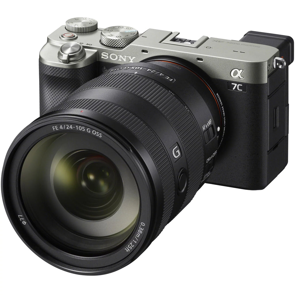 a7C Mirrorless Full Frame Camera Body with FE 24-105mm F4 G OSS Zoom Lens SEL24105G Silver ILCE7C/S Bundle with Deco Gear Photography Backpack Case , Software and Accessories