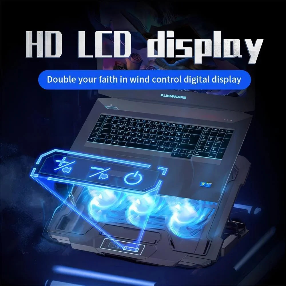 12-17.3 inch Notebook Cooling Pad Gaming Mobile pc Cooler, Adjustable Height Notebook Fan Cooling Stand with 6 Quiet Cooling Fans for Notebook,2 USB Port & LCD Display