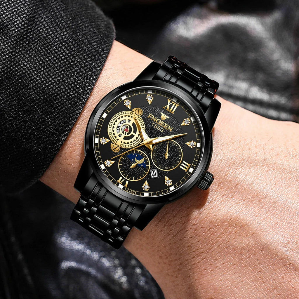 Liquid Men's Watch Stainless Steel Quartz Luminous Classic Wristwatch Luxury