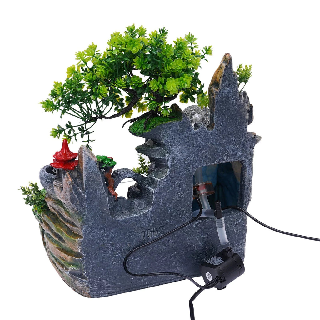 Miumaeov Desktop Simulation Rockery Fountain Ornament Small Liquid Landscape Countertop Decoration Fish Tank with Led Light Atomizing Humidifier Effect for Office Home Bedroom