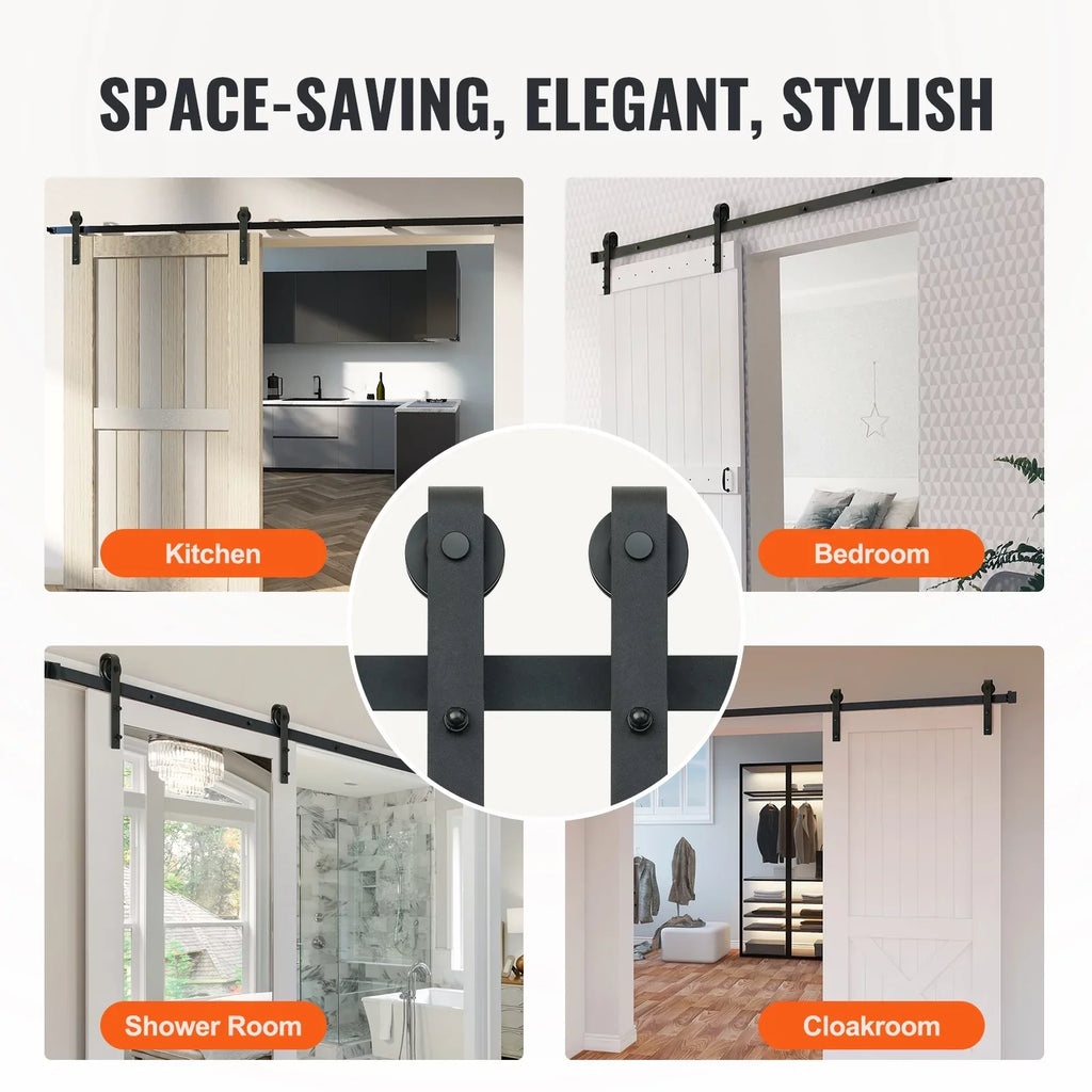 BENTISM 8FT Sliding Barn Door Hardware Closet Track Kit for Single Door J Hanger
