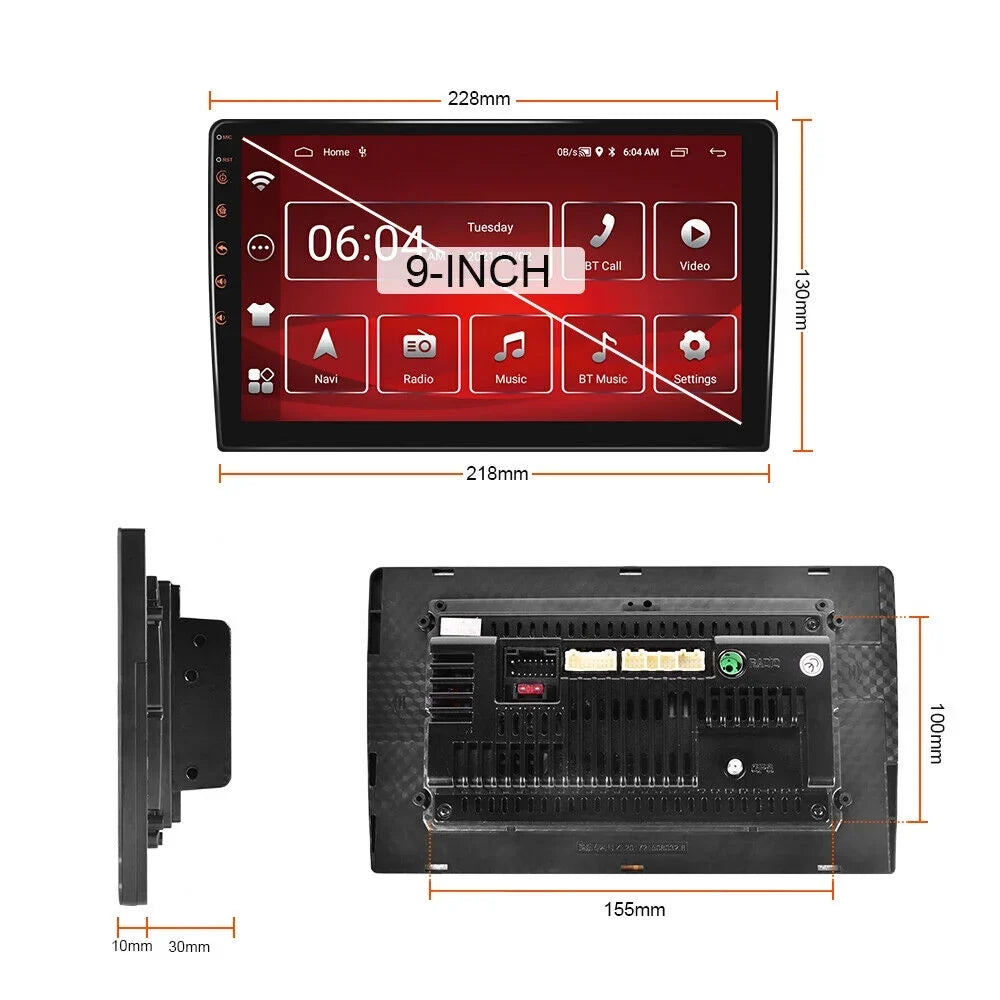 Android 2+32GB Car Stereo Wireless Carplay Android Auto Double Din Radio 9" 1280*720 IPS Monitor WiFi GPS Navigation Bluetooth USB FM/RDS Receiver AHD Backup Camera