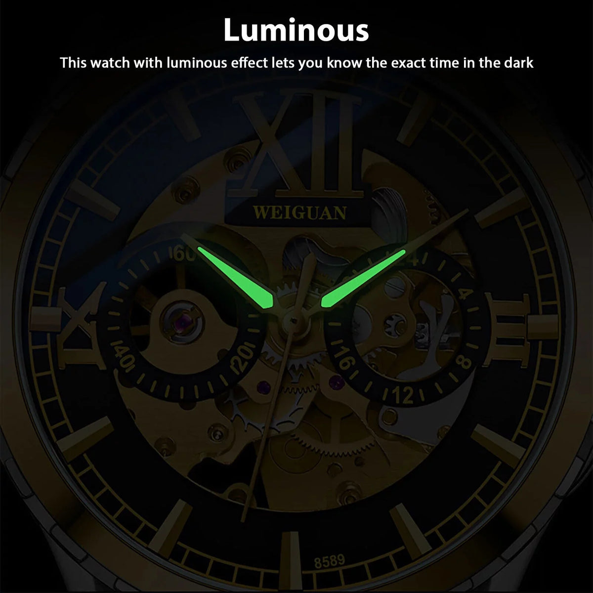 Men's Automatic Mechanical Stainless Steel Watch Luxury Business Hollow Skeleton