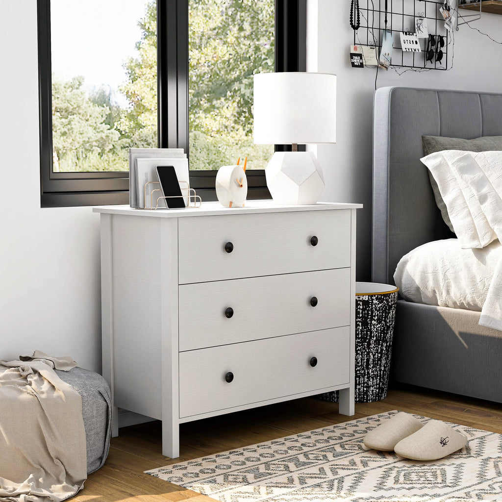 Denhour DH BASIC Transitional 34-inch Wide 3-Drawer Neutral Youth Dresser by White Marble