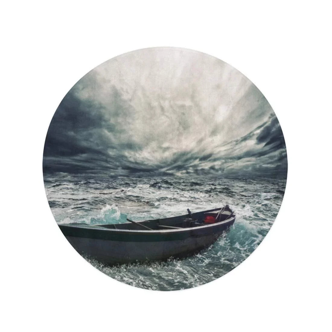 KDAGR 60 inch Round Beach Towel Blanket Storm Abandoned Boat in Stormy Sea Sky Dramatic Fishing Travel Circle Circular Towels Mat Tapestry Beach Throw