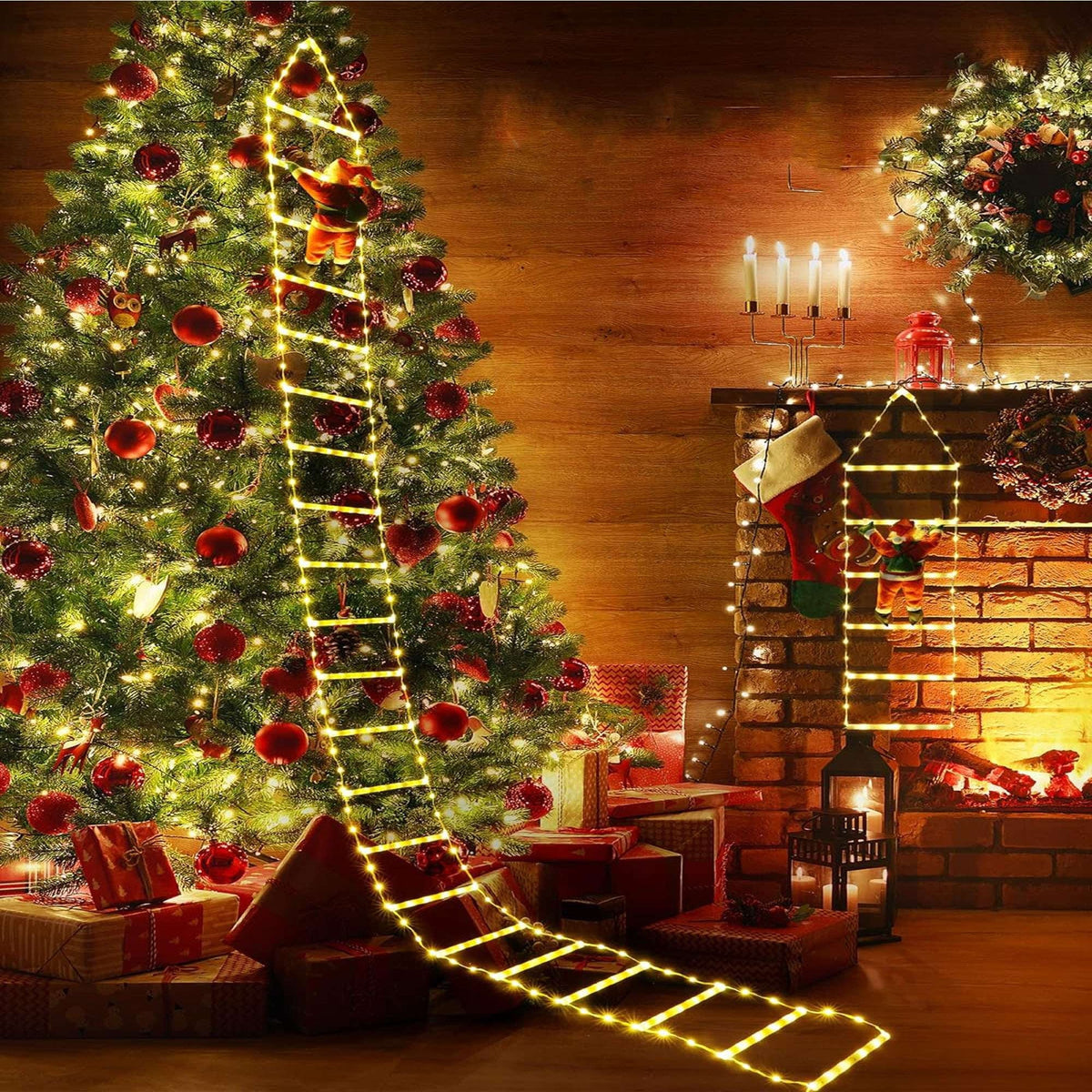 Lava Outdoor Christmas Lights 10.5 ft Led Ladder Lights with Climbling Santa Claus Fluid Xmas Lights for Garden Home Wall Roof Porch Xmas Tree Decor