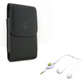Black Vertical Leather Case w Retractable Headset Hands-free Earphones Mic R8X for Kyocera DuraForce Pro 2 - G6 G8 ThinQ, G7 ThinQ - Motorola One, Moto X4 X Play G7 Play, Droid Maxx 2