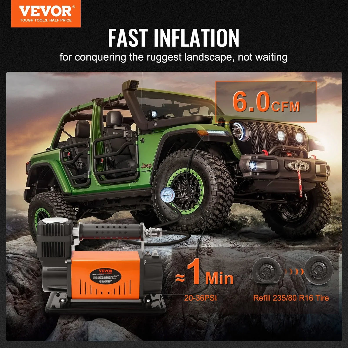 VEVOR On-Board 12V Air Compressor, High Capability Universal, 150PSI 6CFM