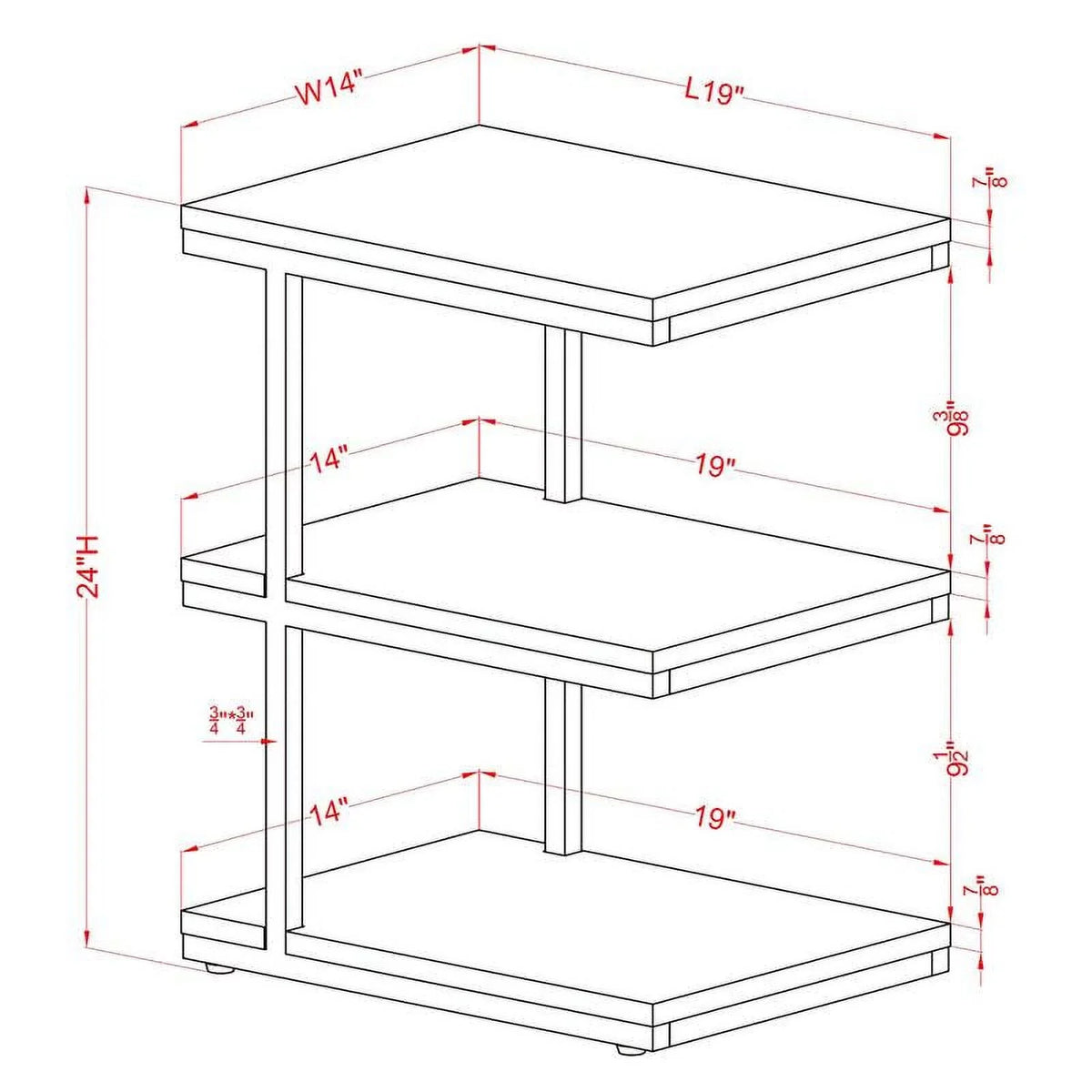 FOA Neeva Industrial Metal 3-Shelf Side Table in Light Gray Set of 2