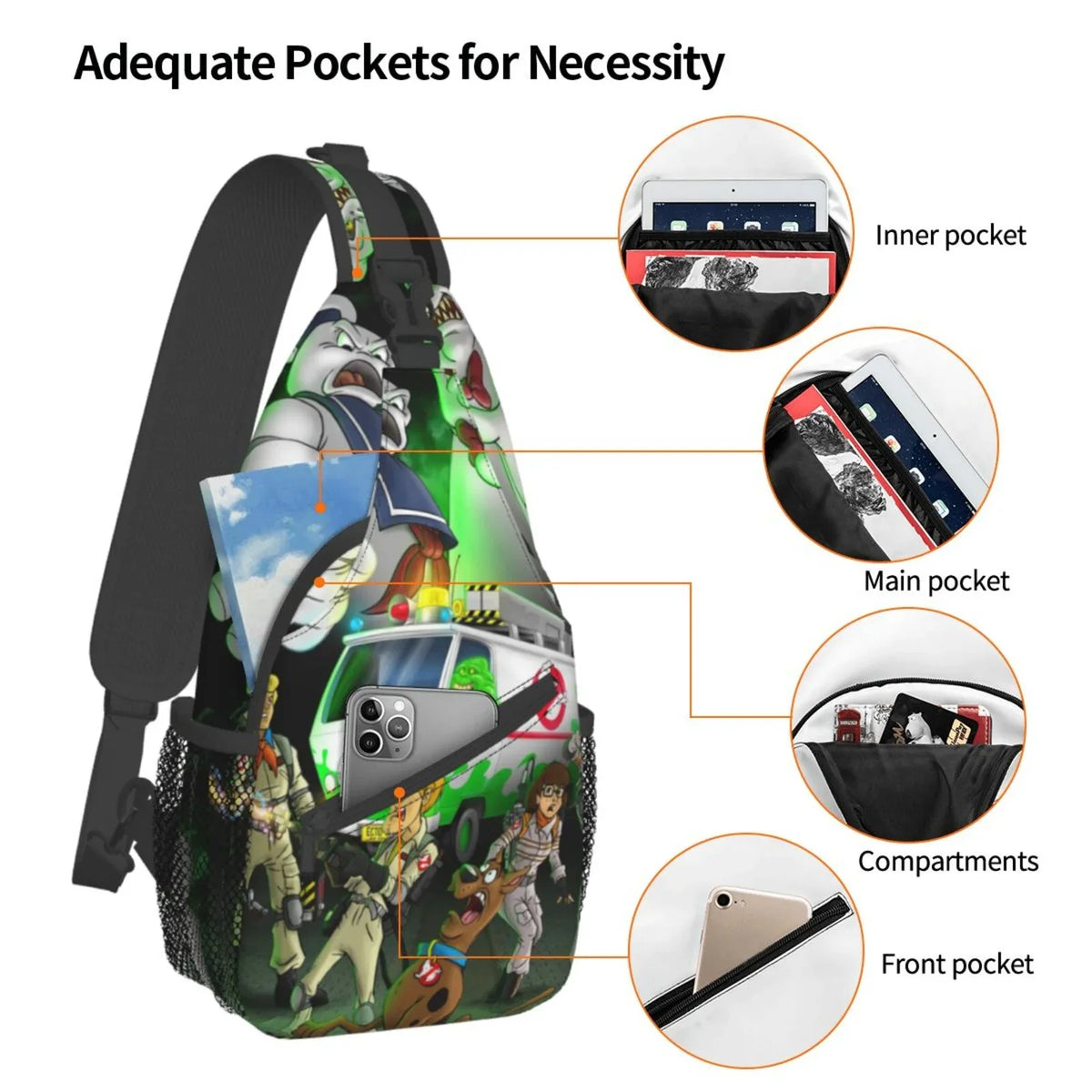 Scooby Ghostbusters Sling Bag Crossbody Backpack Chest Bags Diagonally Travel Daypack For Women Men Adults Teen