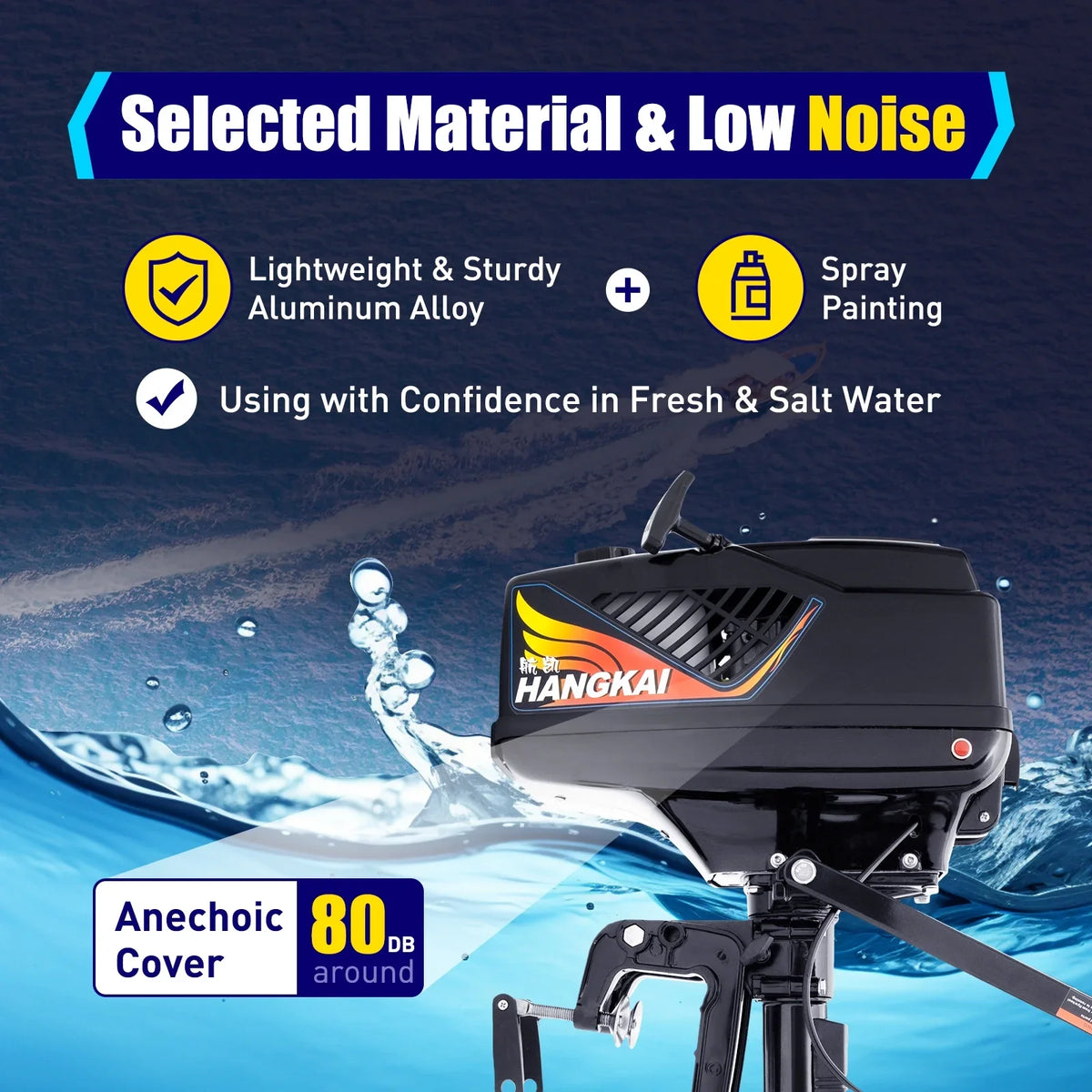 2 Stroke 3.6 Gasoline Outboard Motor, 55cc Fishing Boat Engine with Fluid Cooling System Clutch Control Black