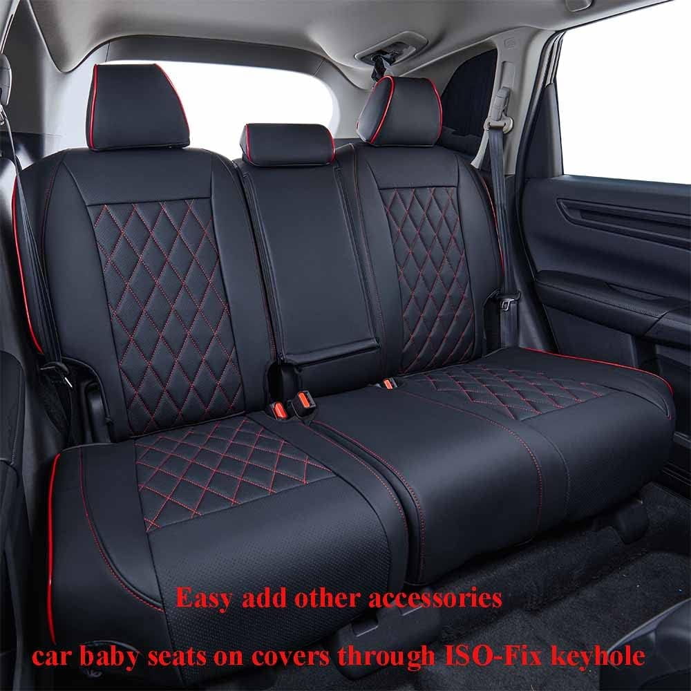 EKR Custom Fit HRV Car Seat Covers for Honda HRV Sport,EX,EXL,Touring 2019 2020 2021 2022 - Full Set Leatherette(Black with Red Piping)