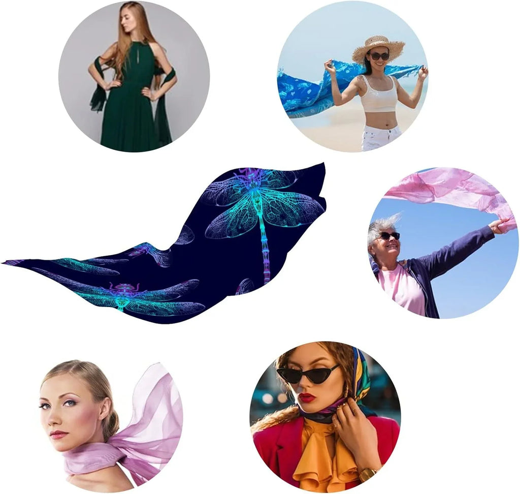 Hyjoy Dragonfly Long Silk Neck Scarf Lightweight Shawl Wrap Scarves for Women Girls