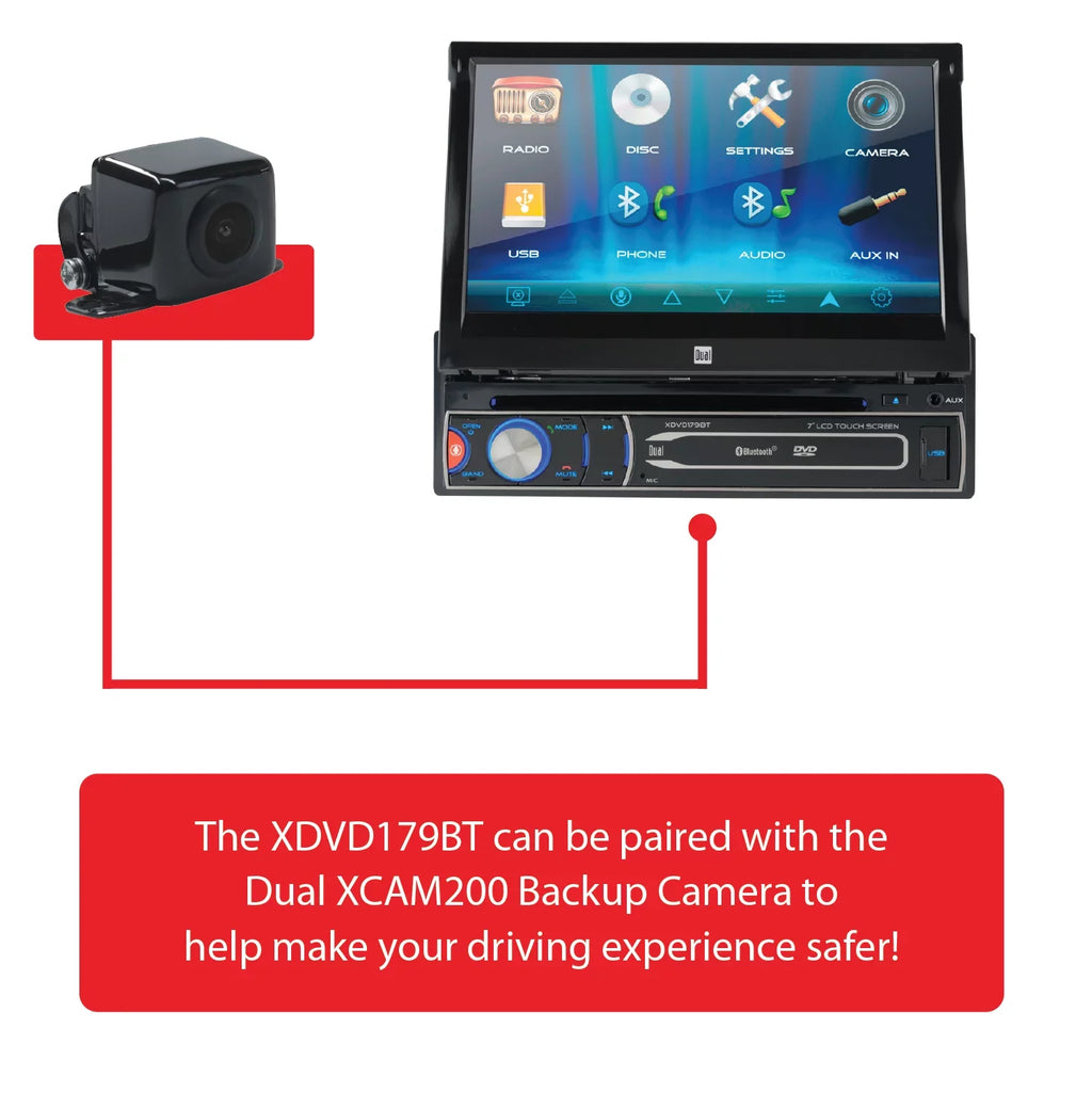 Dual Electronics XDVD179BT 7 inch Single DIN Car Stereo, Motorized Touch Display CD/DVD, New