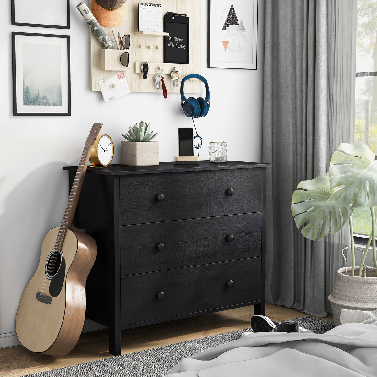 Denhour DH BASIC Transitional 34-inch Wide 3-Drawer Neutral Youth Dresser by White Marble