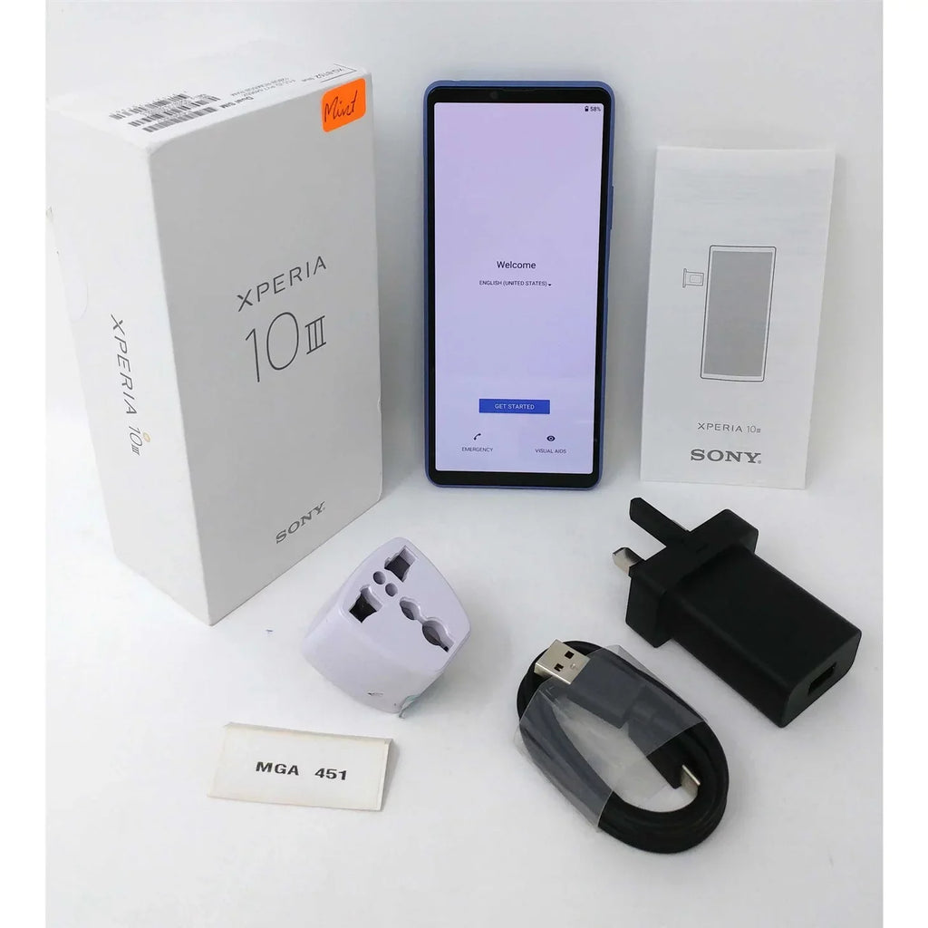Pre-Owned Xperia 10 III 5G 128GB XQ-BT52 6GB RAM GSM Factory Unlocked Smartphone - Blue (Like New)