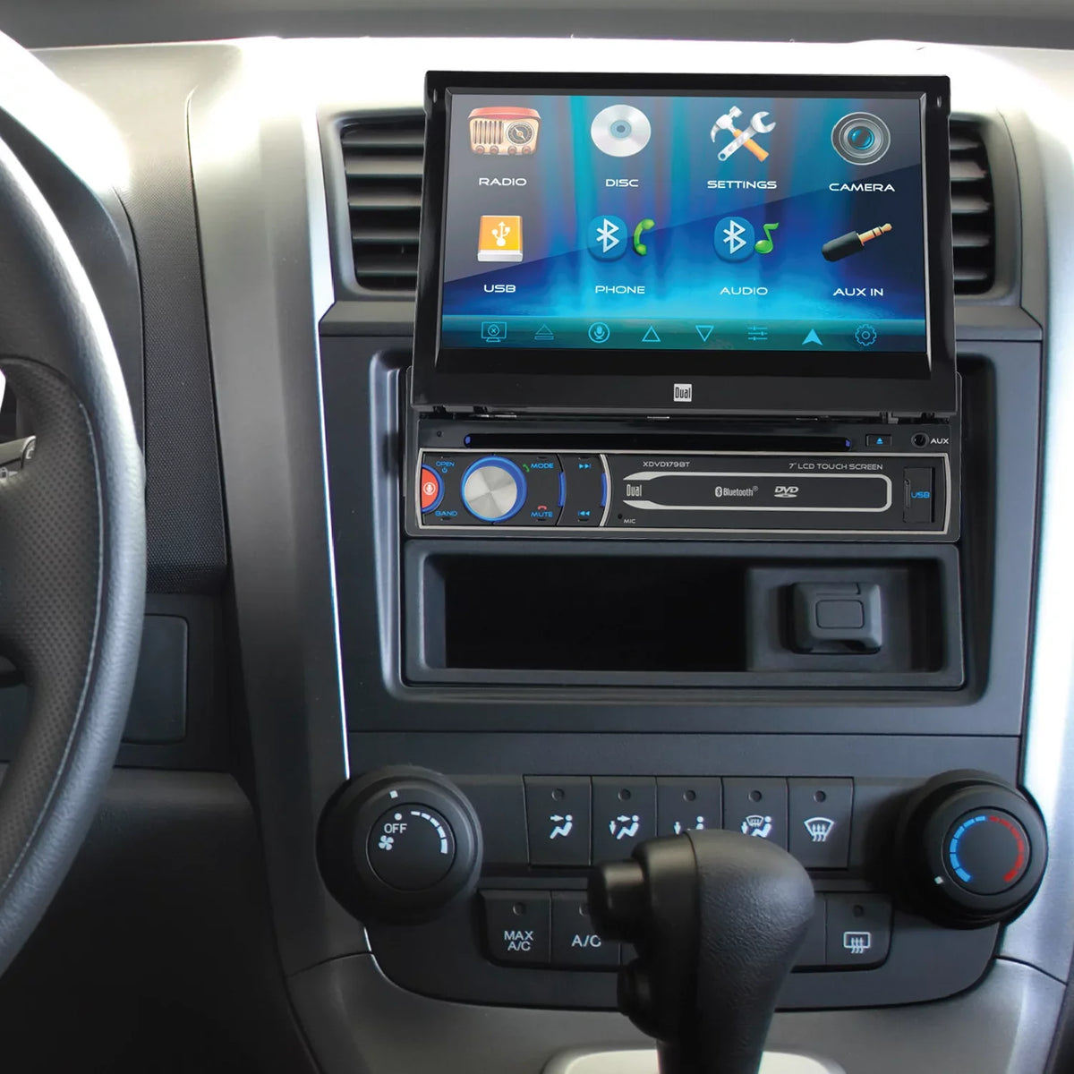 Dual Electronics XDVD179BT 7 inch Single DIN Car Stereo, Motorized Touch Display CD/DVD, New