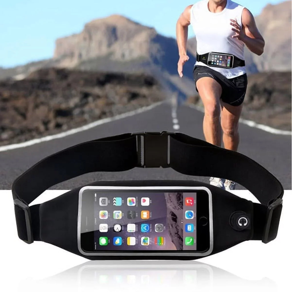 Black Sport Workout Belt Waist Bag Case w Headset OEM 3.5mm Handsfree Earphones A6Z for ZenFone Max Plus M1, ROG Phone, AR 5z 4 Pro 3 Max 2E 2 - Blackberry Z30, Priv, DTek50, Leap, Motion