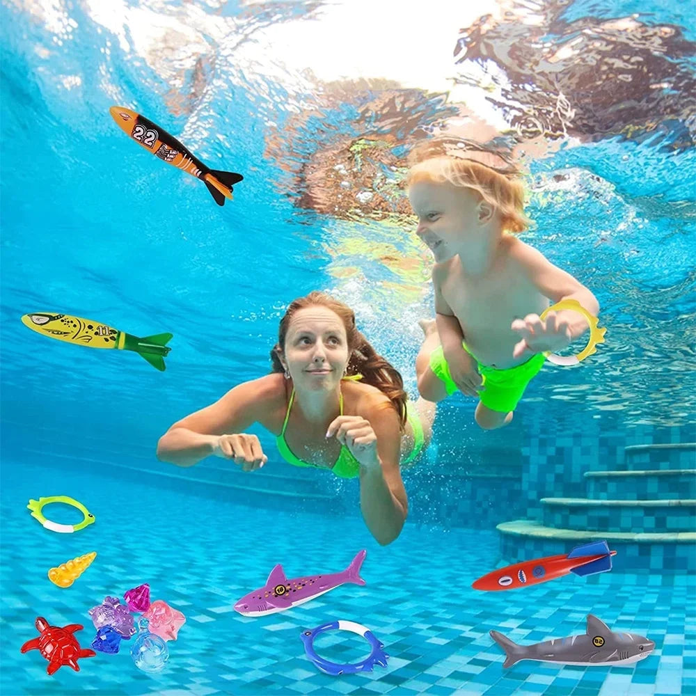 Playoza Summer Pool Diving Swimming Toys for Kids,Fun Swim Games Set, Fluid Dive Gifts with Storage Bag,20 Pack Swimming Pool Toys Swim Learning & Diving Skill Development for Boys Girls